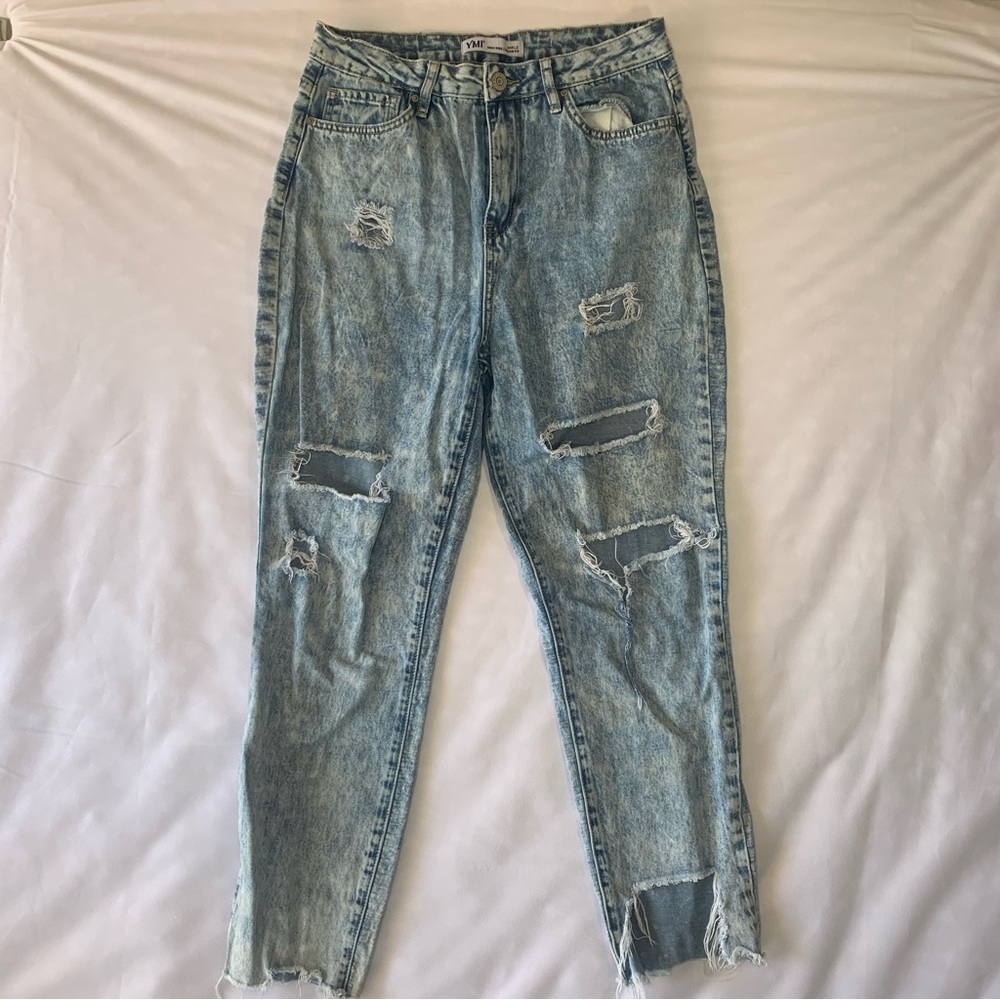 YMI WOMENS 13 ACID WASHED DISTRESSED HIGH RISE ANKLE SKINNY JEANS STRETCHY‎